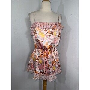 Victorias Secret‎ Romper Women M Small Satin Floral Flounce  Mauve Chalk Y2K